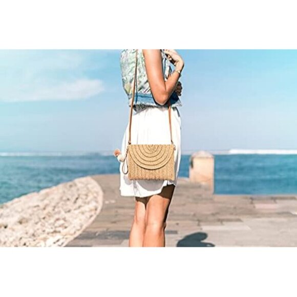 Straw Clutch Bag Woven Purse for Women Shoulder Bag Beach Casual Rattan main image 7